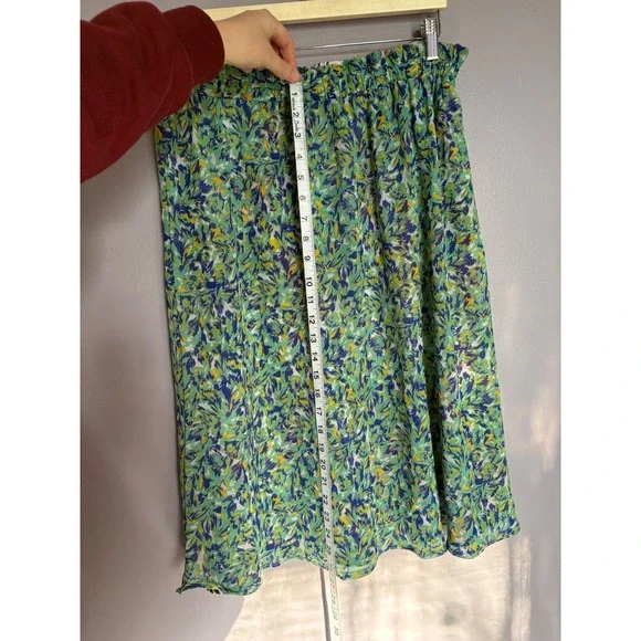 Reversible Tropical Feather Abstract Floral Midi Skirt Vacation Summer Travel M - Picture 7 of 7